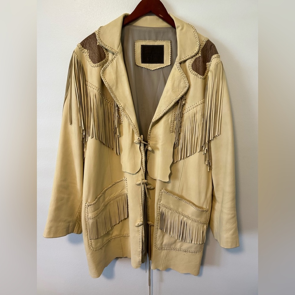 Western Men's Leather Jacket coat with fringe